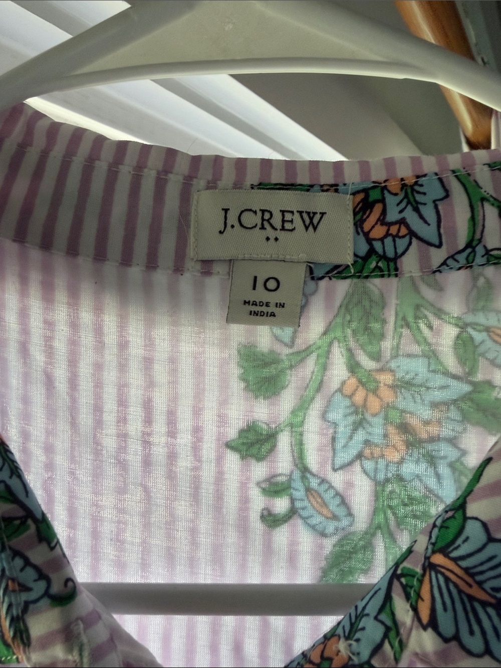 J. Crew Factory Lavender Striped Sleeveless Maxi Dress Green Floral Print Sz 10 - Picture 3 of 6